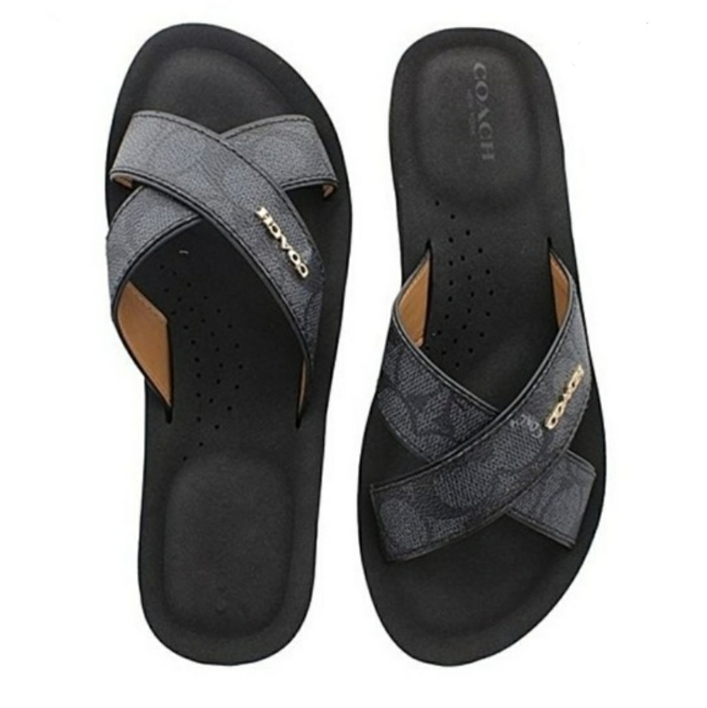 COACH black signature canvas Janine slide strap sandals, size 8B